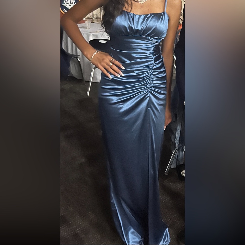 Elegant Blue Satin Evening Gown